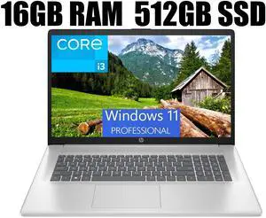 HP 17 Business Laptop, 17.3" HD+ Display, 11th Gen Intel Core i3-1125G4 4 Cores Processor, Intel UHD Graphics, Wi-Fi, HDMI, Webcam, 16GB DDR4  512GB PCIe SSD, Windows 11 Pro