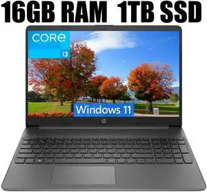HP 15 Lightweight Laptop, 15.6" FHD (1920 x 1080) Display, Intel Core i3-1215U 6 cores Processor, Intel UHD Graphics, Wi-Fi 6 + Bluetooth. 5.1, 16GB DDR4  1TB PCIe SSD, Windows 11