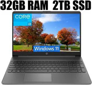 HP 15 Lightweight Laptop, 15.6" FHD (1920 x 1080) Display, Intel Core i3-1215U 6 cores Processor, Intel UHD Graphics, Wi-Fi 6 + Bluetooth. 5.1, 32GB DDR4  2TB PCIe SSD, Windows 11