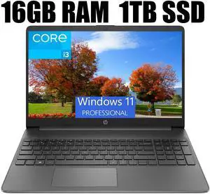 HP 15 Lightweight Laptop, 15.6" FHD (1920 x 1080) Display, Intel Core i3-1215U 6 cores Processor, Intel UHD Graphics, Wi-Fi 6 + Bluetooth. 5.1, 16GB DDR4  1TB PCIe SSD, Windows 11 Pro