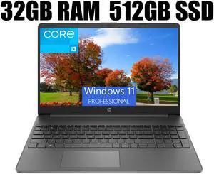 HP 15 Lightweight Laptop, 15.6" FHD (1920 x 1080) Display, Intel Core i3-1215U 6 cores Processor, Intel UHD Graphics, Wi-Fi 6 + Bluetooth. 5.1, 32GB DDR4  512GB PCIe SSD, Windows 11 Pro