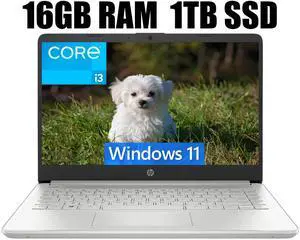 HP 14 Laptop, 14" Full HD Display, Intel Core i3-1115G4 Dual-Core Processor, Intel UHD Graphics, Webcam, WiFi, Bluetooth, 16GB DDR4  1TB PCIe SSD, Windows 11