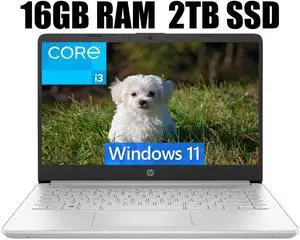 HP 14 Laptop, 14" Full HD Display, Intel Core i3-1115G4 Dual-Core Processor, Intel UHD Graphics, Webcam, WiFi, Bluetooth, 16GB DDR4  2TB PCIe SSD, Windows 11