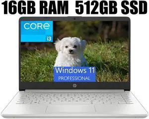 HP 14 Laptop, 14" Full HD Display, Intel Core i3-1115G4 Dual-Core Processor, Intel UHD Graphics, Webcam, WiFi, Bluetooth, 16GB DDR4  512GB PCIe SSD, Windows 11 Pro