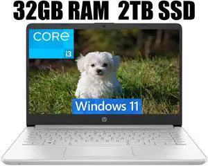 HP 14 Laptop, 14" Full HD Display, Intel Core i3-1115G4 Dual-Core Processor, Intel UHD Graphics, Webcam, WiFi, Bluetooth, 32GB DDR4  2TB PCIe SSD, Windows 11
