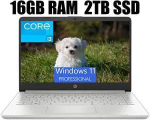 HP 14 Laptop, 14" Full HD Display, Intel Core i3-1115G4 Dual-Core Processor, Intel UHD Graphics, Webcam, WiFi, Bluetooth, 16GB DDR4  2TB PCIe SSD, Windows 11 Pro