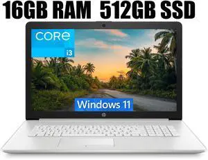 HP 17 Business Laptop, 17.3" Full HD Display, 11th Gen Intel Core i3-1115G4 Dual-Core Processor, Intel UHD Graphics, HDMI, Wi-Fi, Bluetooth, Webcam, 16GB DDR4  512GB PCIe SSD, Windows 11