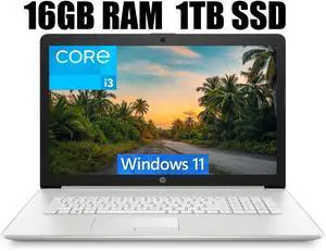 HP 17 Business Laptop, 17.3" Full HD Display, 11th Gen Intel Core i3-1115G4 Dual-Core Processor, Intel UHD Graphics, HDMI, Wi-Fi, Bluetooth, Webcam, 16GB DDR4  1TB PCIe SSD, Windows 11