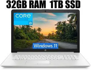 HP 17 Business Laptop, 17.3" Full HD Display, 11th Gen Intel Core i3-1115G4 Dual-Core Processor, Intel UHD Graphics, HDMI, Wi-Fi, Bluetooth, Webcam, 32GB DDR4  1TB PCIe SSD, Windows 11