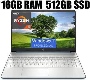 HP 15 Laptop, 15.6" FHD (1920 x 1080) Display, AMD Ryzen 5 5500U 6 Cores Processor, AMD Radeon Graphics, Webcam, SD Card Reader, HDMI, Bluetooth, Wi-Fi, 16GB DDR4  512GB PCIe SSD, Windows 11 Pro