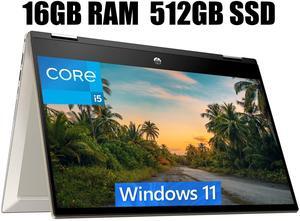HP Pavilion x360 2-in-1 14 Laptop, 14" FHD Touchscreen, Intel i5-1135G7 4 cores (Upto 4.2GHz) Processor, Intel Iris Xe Graphics, Fingerprint, Warm Gold, 16GB DDR4  512GB PCIe SSD, Windows 11