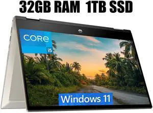HP Pavilion x360 2-in-1 14 Laptop, 14" FHD Touchscreen, Intel i5-1135G7 4 cores (Upto 4.2GHz) Processor, Intel Iris Xe Graphics, Fingerprint, Warm Gold, 32GB DDR4  1TB PCIe SSD, Windows 11