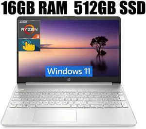 HP 15 Laptop, 15.6" HD Touchscreen, AMD Ryzen 3 3250U Dual-Core Processor, AMD Radeon Graphics, 720p Webcam, 16GB DDR4  512GB PCIe SSD, Windows 11