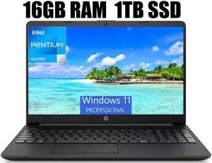 HP 15 Laptop, 15.6" HD Display, Intel Pentium N5030 4 cores Processor, Intel UHD Graphics, Media Card Reader, Wi-Fi, 16GB DDR4  1TB PCIe SSD, Windows 11 Pro