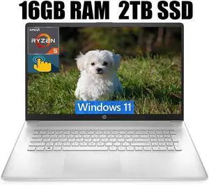 HP 17 Laptop, 17.3" HD+ (1600 x 900) Touchscreen, AMD Ryzen 5 5500U 6 cores Processor, AMD Radeon Graphics, Wi-Fi, Bluetooth, 720p HD Camera, 16GB DDR4  2TB PCIe SSD, Windows 11
