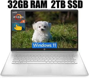 HP 17 Laptop, 17.3" HD+ (1600 x 900) Touchscreen, AMD Ryzen 5 5500U 6 cores Processor, AMD Radeon Graphics, Wi-Fi, Bluetooth, 720p HD Camera, 32GB DDR4  2TB PCIe SSD, Windows 11