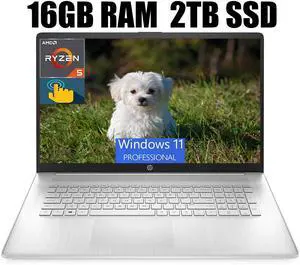 HP 17 Laptop, 17.3" HD+ (1600 x 900) Touchscreen, AMD Ryzen 5 5500U 6 cores Processor, AMD Radeon Graphics, Wi-Fi, Bluetooth, 720p HD Camera, 16GB DDR4  2TB PCIe SSD, Windows 11 Pro
