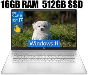 HP 17 Laptop, 17.3" HD+ Touchscreen, Intel Core i7-1255U 10 Cores Processor, Intel Iris Xe Graphics, Fingerprint Reader, Wi-Fi 6 and Bluetooth, 16GB DDR4  512GB PCIe SSD, Windows 11