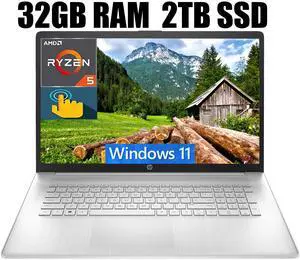 HP 17 Laptop, 17.3" HD Touchscreen, AMD Ryzen 5 7530U (6-Core) Processor, AMD Radeon Graphics, Wi-Fi 6, Bluetooth, Webcam, 32GB DDR4  2TB PCIe SSD, Windows 11