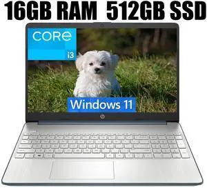 HP 15 Laptop, 15.6" HD Display, Intel Core i3-1115G4 2 Cores Processor, Intel UHD Graphics, Wi-Fi, SD Card Reader, HDMI, Webcam, 16GB DDR4  512GB PCIe SSD, Windows 11
