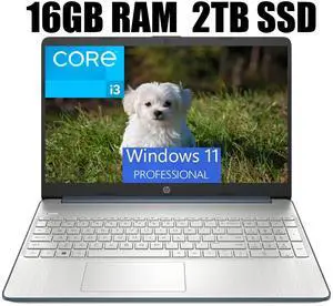 HP 15 Laptop, 15.6" HD Display, Intel Core i3-1115G4 2 Cores Processor, Intel UHD Graphics, Wi-Fi, SD Card Reader, HDMI, Webcam, 16GB DDR4  2TB PCIe SSD, Windows 11 Pro