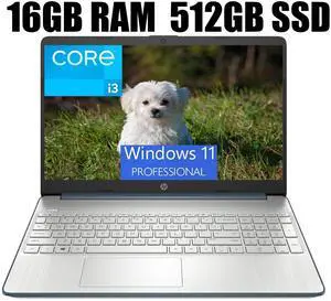 HP 15 Laptop, 15.6" HD Display, Intel Core i3-1115G4 2 Cores Processor, Intel UHD Graphics, Wi-Fi, SD Card Reader, HDMI, Webcam, 16GB DDR4  512GB PCIe SSD, Windows 11 Pro