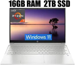 HP Pavilion 15 Laptop, 15.6" FHD (1920 x 1080) Display, AMD Ryzen 7 7730U 8 cores Processor, AMD Radeon Graphics, Webcam, Wi-Fi, Bluetooth, 16GB DDR4  2TB PCIe SSD, Windows 11
