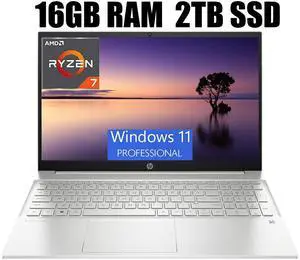 HP Pavilion 15 Laptop, 15.6" FHD (1920 x 1080) Display, AMD Ryzen 7 7730U 8 cores Processor, AMD Radeon Graphics, Webcam, Wi-Fi, Bluetooth, 16GB DDR4  2TB PCIe SSD, Windows 11 Pro