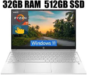 HP Pavilion 15 Laptop, 15.6" FHD Touchscreen, AMD Ryzen 7 5700U(8 Cores, Up to 4.3GHz) Processor, AMD Radeon Graphics, Backlit KB, WiFi 6, 32GB DDR4  512GB PCIe SSD, Windows 11