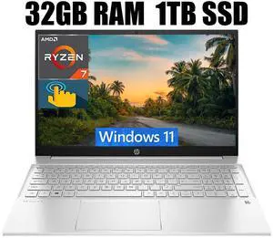 HP Pavilion 15 Laptop, 15.6" FHD Touchscreen, AMD Ryzen 7 5700U(8 Cores, Up to 4.3GHz) Processor, AMD Radeon Graphics, Backlit KB, WiFi 6, 32GB DDR4  1TB PCIe SSD, Windows 11