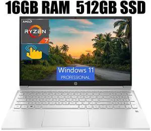 HP Pavilion 15 Laptop, 15.6" FHD Touchscreen, AMD Ryzen 7 5700U(8 Cores, Up to 4.3GHz) Processor, AMD Radeon Graphics, Backlit KB, WiFi 6, 16GB DDR4  512GB PCIe SSD, Windows 11 Pro