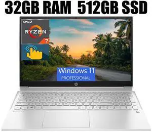 HP Pavilion 15 Laptop, 15.6" FHD Touchscreen, AMD Ryzen 7 5700U(8 Cores, Up to 4.3GHz) Processor, AMD Radeon Graphics, Backlit KB, WiFi 6, 32GB DDR4  512GB PCIe SSD, Windows 11 Pro