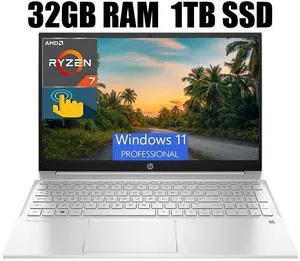HP Pavilion 15 Laptop, 15.6" FHD Touchscreen, AMD Ryzen 7 5700U(8 Cores, Up to 4.3GHz) Processor, AMD Radeon Graphics, Backlit KB, WiFi 6, 32GB DDR4  1TB PCIe SSD, Windows 11 Pro