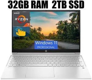 HP Pavilion 15 Laptop, 15.6" FHD Touchscreen, AMD Ryzen 7 5700U(8 Cores, Up to 4.3GHz) Processor, AMD Radeon Graphics, Backlit KB, WiFi 6, 32GB DDR4  2TB PCIe SSD, Windows 11 Pro