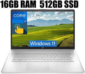 HP 17 Laptop, 17.3" HD+ Touchscreen, 13th Gen Intel Core i7-1355U 10 Cores Processor, Intel Iris Xe Graphics, Fingerprint Reader, Wi-Fi 6, Bluetooth 5, 16GB DDR4  512GB PCIe SSD, Windows 11