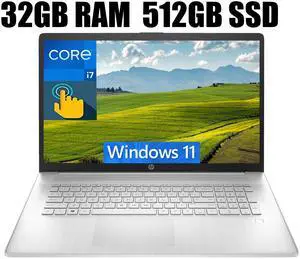 HP 17 Laptop, 17.3" HD+ Touchscreen, 13th Gen Intel Core i7-1355U 10 Cores Processor, Intel Iris Xe Graphics, Fingerprint Reader, Wi-Fi 6, Bluetooth 5, 32GB DDR4  512GB PCIe SSD, Windows 11