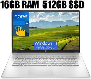 HP 17 Laptop, 17.3" HD+ Touchscreen, 13th Gen Intel Core i7-1355U 10 Cores Processor, Intel Iris Xe Graphics, Fingerprint Reader, Wi-Fi 6, Bluetooth 5, 16GB DDR4  512GB PCIe SSD, Windows 11 Pro