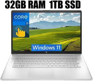 HP 17 Laptop, 17.3" HD+ Touchscreen, 13th Gen Intel Core i7-1355U 10 Cores Processor, Intel Iris Xe Graphics, Fingerprint Reader, Wi-Fi 6, Bluetooth 5, 32GB DDR4  1TB PCIe SSD, Windows 11