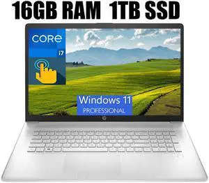 HP 17 Laptop, 17.3" HD+ Touchscreen, 13th Gen Intel Core i7-1355U 10 Cores Processor, Intel Iris Xe Graphics, Fingerprint Reader, Wi-Fi 6, Bluetooth 5, 16GB DDR4  1TB PCIe SSD, Windows 11 Pro