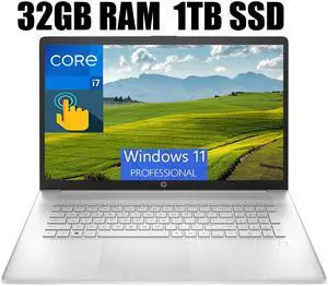 HP 17 Laptop, 17.3" HD+ Touchscreen, 13th Gen Intel Core i7-1355U 10 Cores Processor, Intel Iris Xe Graphics, Fingerprint Reader, Wi-Fi 6, Bluetooth 5, 32GB DDR4  1TB PCIe SSD, Windows 11 Pro