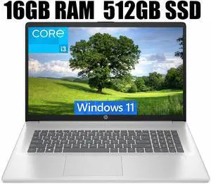 HP 17 Laptop, 17.3" FHD (1920 x 1080) Display, Intel Core i3-N305 8 Cores Processor, Intel UHD Graphics, Webcam, HDMI, Fingerprint Reader, Wi-Fi 6, 16GB DDR4  512GB PCIe SSD, Windows 11