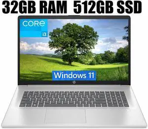 HP 17 Laptop, 17.3" FHD (1920 x 1080) Display, Intel Core i3-N305 8 Cores Processor, Intel UHD Graphics, Webcam, HDMI, Fingerprint Reader, Wi-Fi 6, 32GB DDR4  512GB PCIe SSD, Windows 11