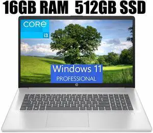 HP 17 Laptop, 17.3" FHD (1920 x 1080) Display, Intel Core i3-N305 8 Cores Processor, Intel UHD Graphics, Webcam, HDMI, Fingerprint Reader, Wi-Fi 6, 16GB DDR4  512GB PCIe SSD, Windows 11 Pro