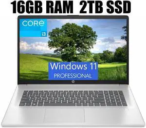 HP 17 Laptop, 17.3" FHD (1920 x 1080) Display, Intel Core i3-N305 8 Cores Processor, Intel UHD Graphics, Webcam, HDMI, Fingerprint Reader, Wi-Fi 6, 16GB DDR4  2TB PCIe SSD, Windows 11 Pro