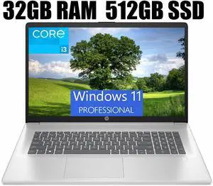 HP 17 Laptop, 17.3" FHD (1920 x 1080) Display, Intel Core i3-N305 8 Cores Processor, Intel UHD Graphics, Webcam, HDMI, Fingerprint Reader, Wi-Fi 6, 32GB DDR4  512GB PCIe SSD, Windows 11 Pro