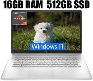 HP 17 Laptop, 17.3" HD+ (1600 x 900) Display, AMD Ryzen 3 7320U Quad-Core Processor, AMD Radeon Graphics, WiFi 6, HDMI, Numeric Keypad, 16GB DDR4  512GB PCIe SSD, Windows 11