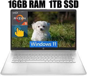 HP 17 Laptop, 17.3" HD Touchscreen, AMD Ryzen 5 5625U 6 Cores Processor, AMD Radeon Graphics, 802.11AC WiFi, Bluetooth 5.0, Webcam, 16GB DDR4  1TB PCIe SSD, Windows 11