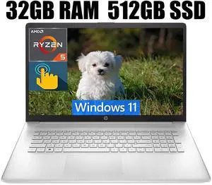HP 17 Laptop, 17.3" HD Touchscreen, AMD Ryzen 5 5625U 6 Cores Processor, AMD Radeon Graphics, 802.11AC WiFi, Bluetooth 5.0, Webcam, 32GB DDR4  512GB PCIe SSD, Windows 11
