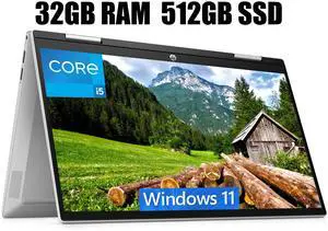 HP Pavilion x360 14 Laptop, 14" FHD Touchscreen, Intel Core i5-1235U 10 Cores Processor, Intel Iris Xe Graphics, Wi-Fi 6 and Bluetooth, 32GB DDR4  512GB PCIe SSD, Windows 11