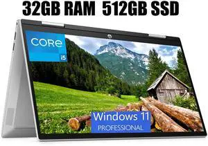 HP Pavilion x360 14 Laptop, 14" FHD Touchscreen, Intel Core i5-1235U 10 Cores Processor, Intel Iris Xe Graphics, Wi-Fi 6 and Bluetooth, 32GB DDR4  512GB PCIe SSD, Windows 11 Pro